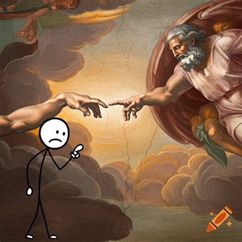 Michelangelo's The Creation of Adam fresco showing God and Adam's hands reaching towards each ...