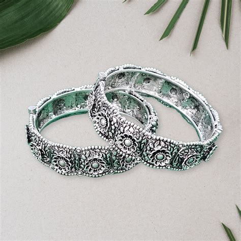 Silver Dusk Floral Bangles – Divinora