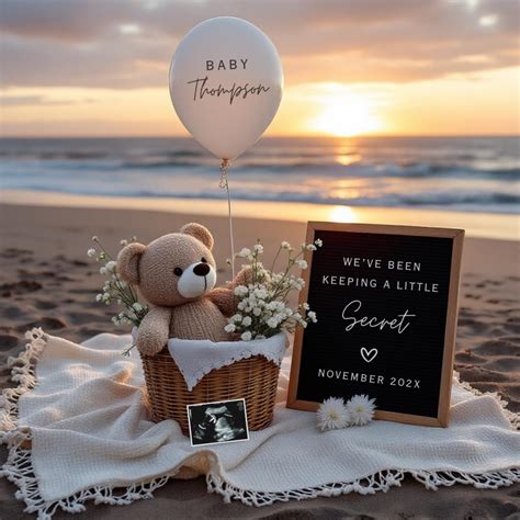Beach Pregnancy Announcement Template | Summer Baby Reveal | Digital ...