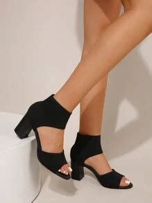 Women's Breathable Knit Chunky Heel Sandals – Open-Toe Comfortable High ...