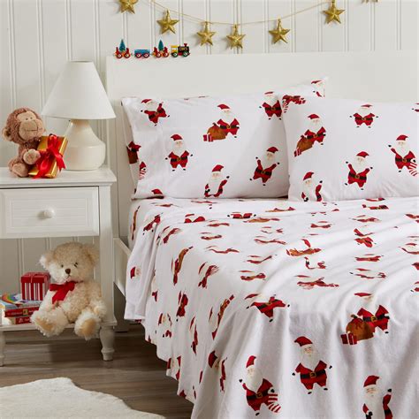 100% Turkish Cotton Queen Christmas Flannel Sheet Set | Deep Pocket ...