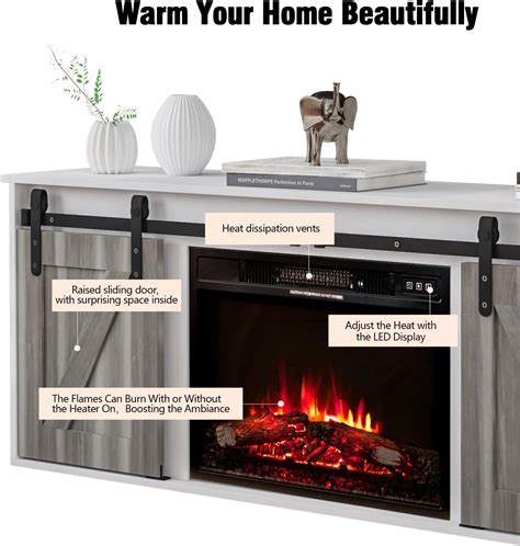 Buy CLIKUUTORY Antique White Fireplace TV Stand with Sliding Barn Doors ...