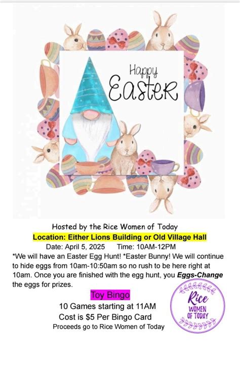 Annual Easter Event , Village Hall Rice Mn, 5 April 2025 | AllEvents