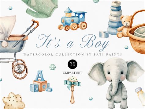 Baby Boy Watercolor Digital Clipart Set Graphic by patipaintsco ...