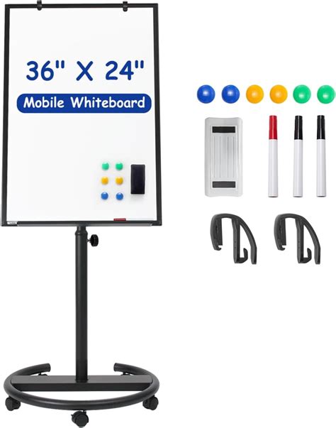 Mobile Whiteboard, 36” x 24” Magnetic Portable White Board on Wheels ...