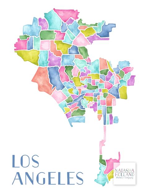 Los Angeles Neighborhood Map Los Angeles City Art Los | Etsy