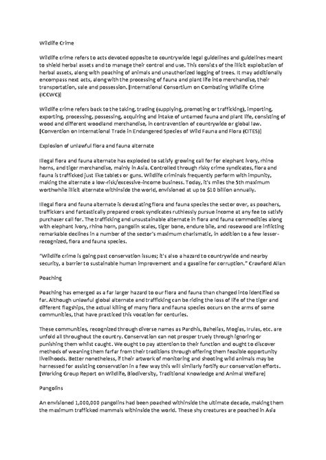 Wildlife Crime: Environmental Law Notes and Analysis - ELW 101 - Studocu