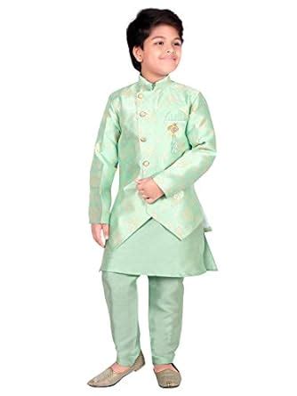AHHAAAA Kids Ethnic Silk Blend Sherwani Kurta and Pyjama Set For Boys ...