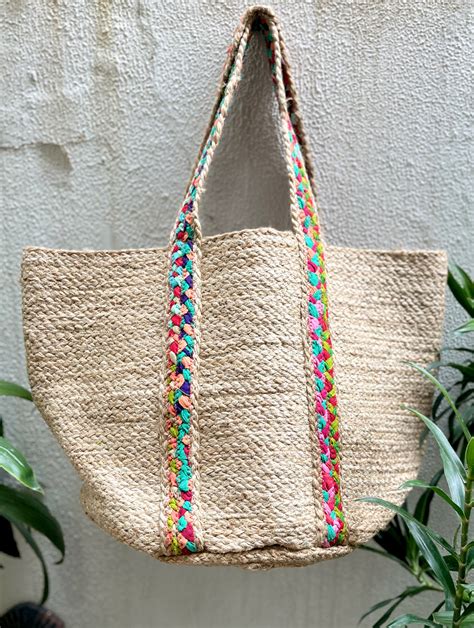 Buy Boho Chic Jute Tote with Braided Accents Online