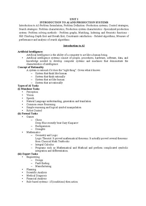 Unit I - Introduction to AI and Production Systems Notes - Studocu