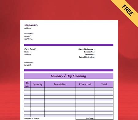 Laundry Bill Format Free Download