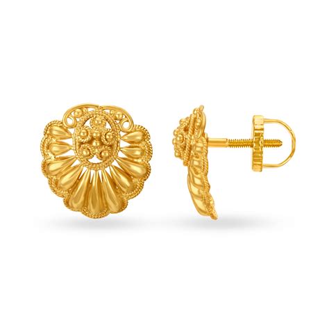 Luminous 22 Karat Yellow Gold Floral Filigree Studs