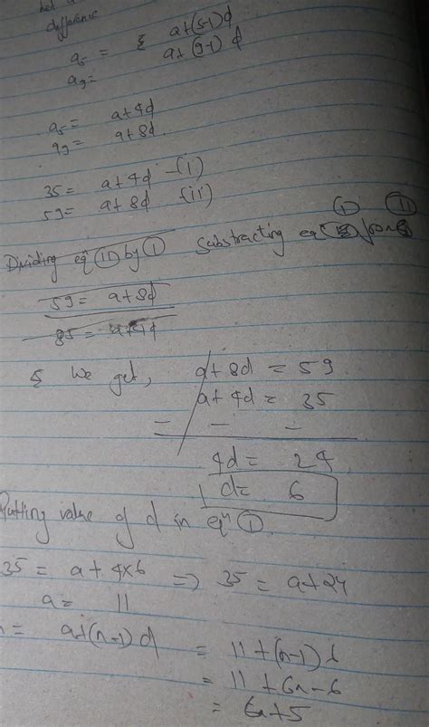 If the 5th term of the AP is 35 and its 9th term is 59 .Find its nth ...