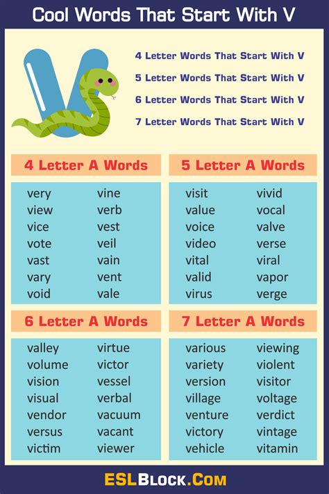 Awesome Cool Words That Start with V | Letter a words, Cool words ...