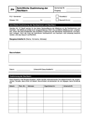 Fillable Online thunstetten ZN Schriftliche Zustimmung der Nachbarn ...