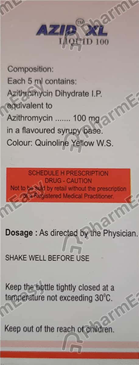 Azid Xl 100 MG/5ML Syrup (30): Uses, Side Effects, Price & Dosage ...