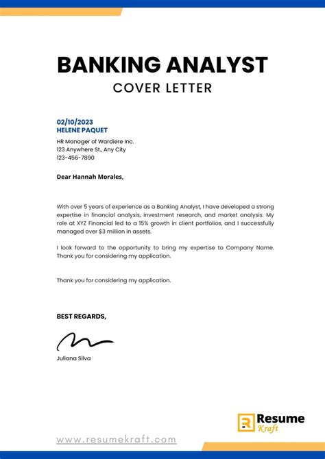 5+ Banking Analyst Cover Letter Examples and Templates 2023 - ResumeKraft