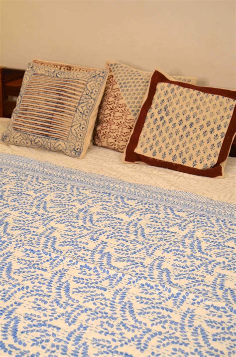Blue Floral Double Bed Queen Hand Embroidered Bedspread/ Dohar – Nakhrro