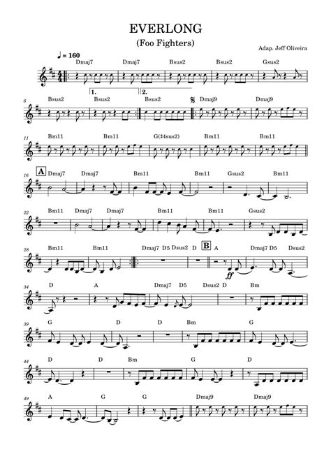 Everlong - Partitura em PDF melodia com cifra by Foo Fighters Sheet ...