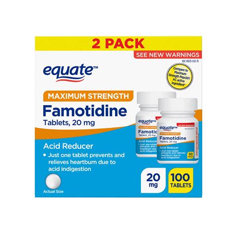 Equate Maximum Strength Famotidine Tablets, 20 mg, Acid Reducer for Heartburn Relief, 100 Count ...