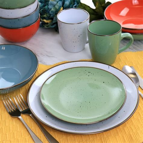 Elama 20-Piece Stoneware Dinnerware Set, Assorted Colors, Microwave and ...
