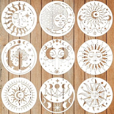 9pcs Mandala Sun and Moon Stencil Set - Reusable Template for Painting ...