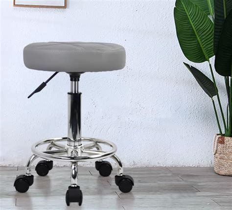 CSS ® Round Rolling Stool Chair | PU Leather | Height Adjustable (18 to ...