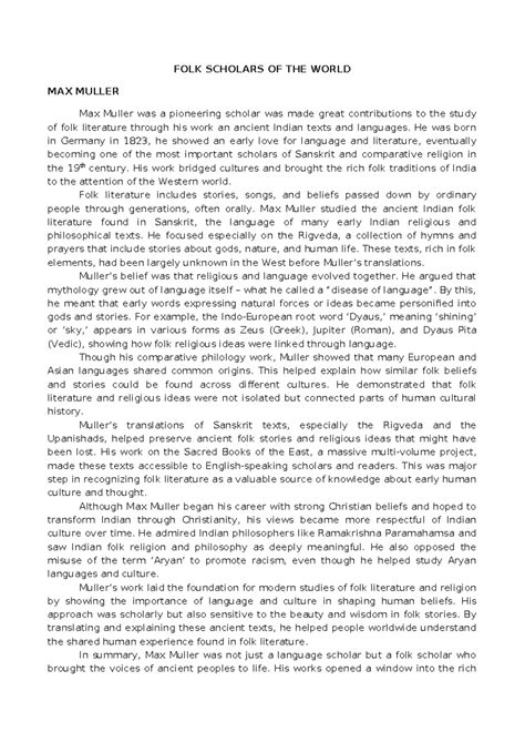 FOLK LITERATURE STUDIES: MAX MULLER, PROPP, DUNDES & PSYCHOLOGY - Studocu