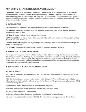 Minority Shareholder Agreement Template - Blank Fillable Template ...