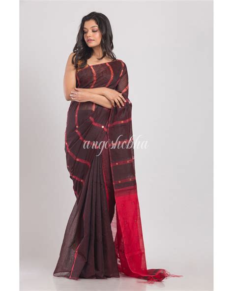 Coffee Handloom Cotton Saree – angoshobha
