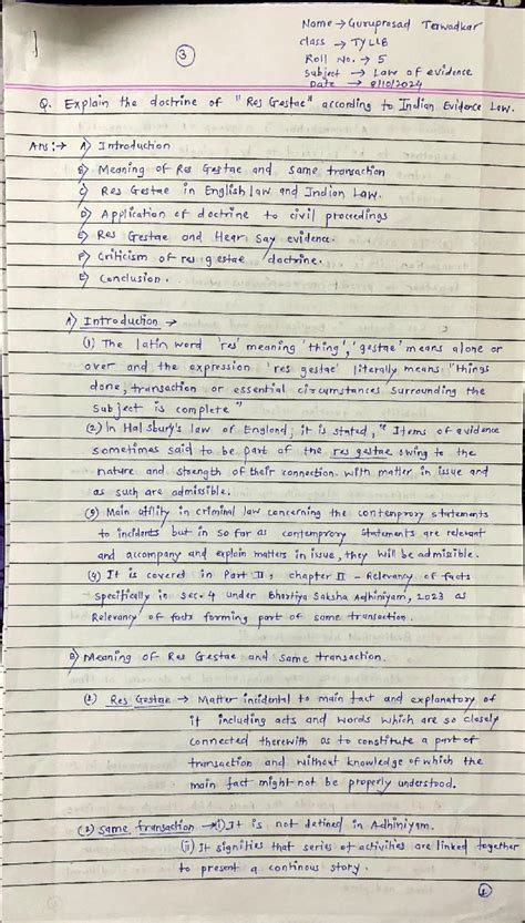 Evidence Law Tyllb-12-17 - Name Guruprasad Terwadkar class TYLLB 3 Roll ...