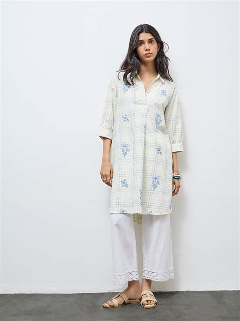 Buy Utsa Off-White Floral Embroidered Cotton Kurta from Westside ...