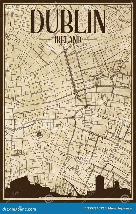 Framed Downtown Streets Network Printout Map of DUBLIN, IRELAND Stock ...
