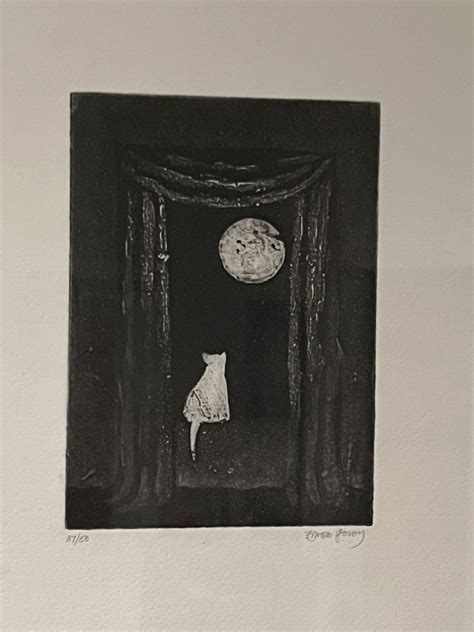 Edward Gorey Original Etching of a Cat in Window Observing the Night ...