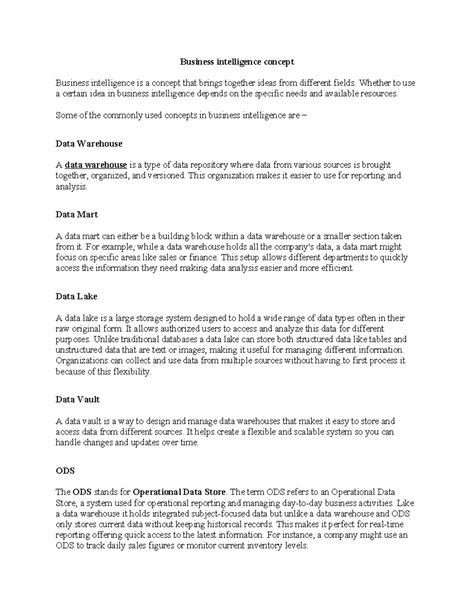 Business Intelligence Concepts: Key Elements and Definitions - Studocu