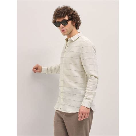 Buy THE BEAR HOUSE Men White Striped Slim Fit Casual Shirt Online