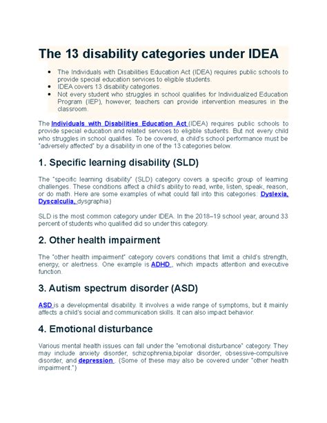 13 Categories of Disabilities under IDEA: An Overview - Studocu