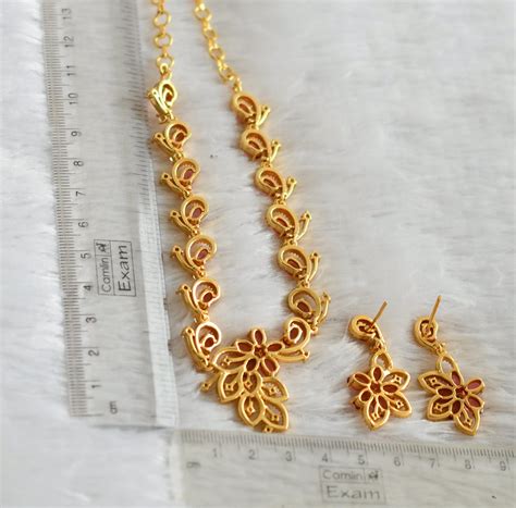 Gold tone cz-baby pink flower necklace set dj-48226 – dreamjwell