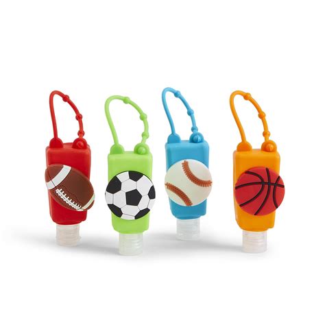 24 Pc Play Ball Hand Sanitizer Holder with Refillable Bottle Un Incl 4 Design