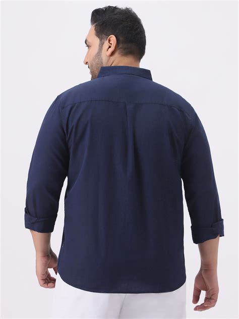 Plus Men's Navy Cotton Full Sleeve Regular Fit Casual Solid Slub Shirt ...