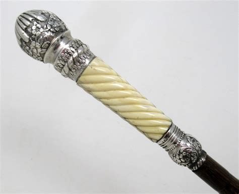 Antique Gentlemans Sword Walking Stick Cane Sterling Silver Partridge Wood, 1891 at 1stDibs