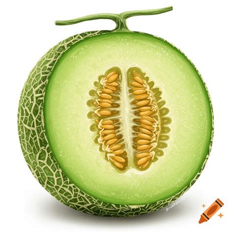 A cantaloupe or honeydew melon cut in half, showing the green rind ...