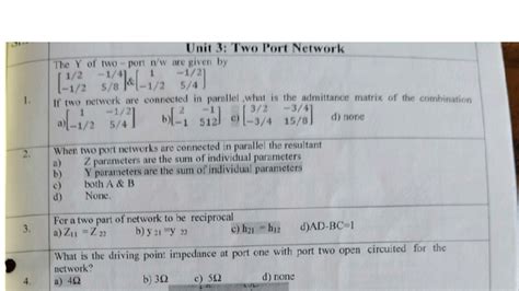 Two Port Network MCQ - Unit 3: Admittance & Impedance Analysis - Studocu