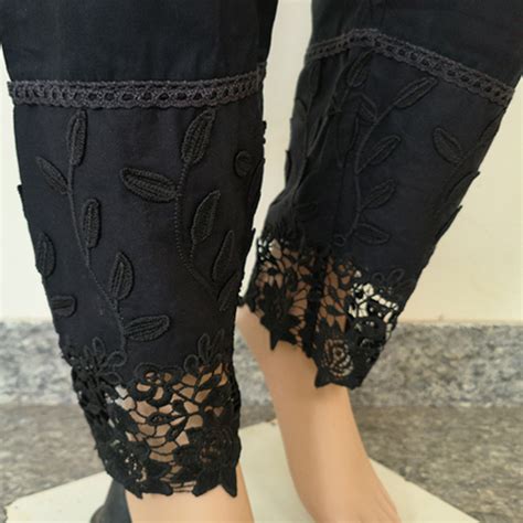 Women's Black Cotton Trousers with Applique Detailing Beige – IZRA ...
