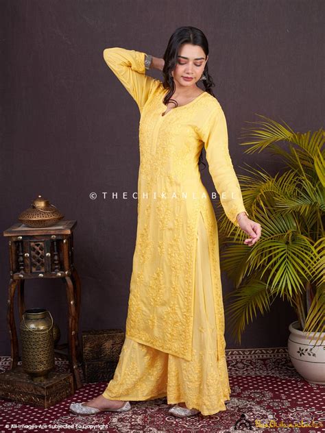 Yellow Zehna Modal Chikankari Kurta Set