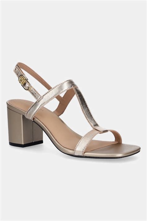 Tommy Hilfiger sandały skórzane LEATHER BLOCK HEEL SANDAL METAL kolor ...