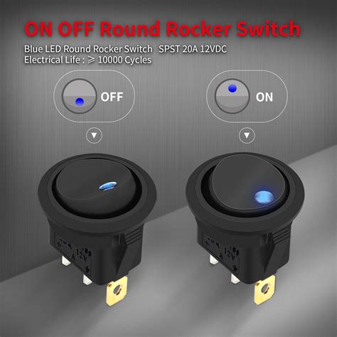 20A 12VDC ON-OFF SPST Dot Light Round Rocker Switch With Shell - DAIER