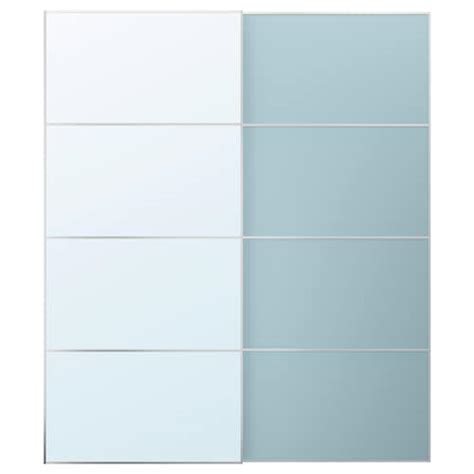 MEHAMN/AULI pair of sliding doors, aluminium double sided/light blue ...