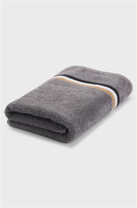 BOSS - Cotton bath towel with signature-stripe border - Grey