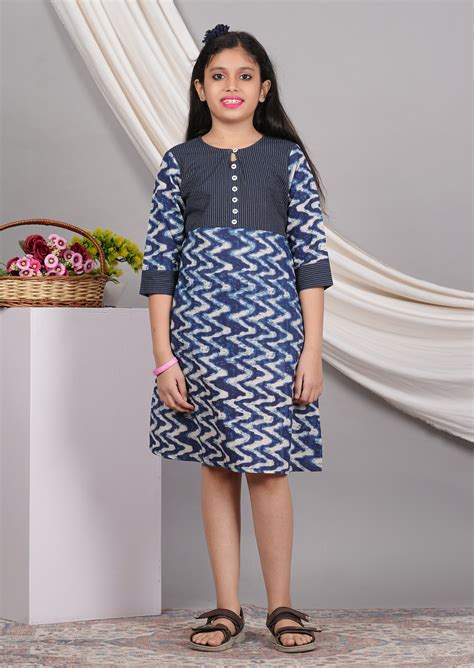 YASH GALLERY Kids Cotton Chevron Print Kaantha Work A-line Dress – Yash ...